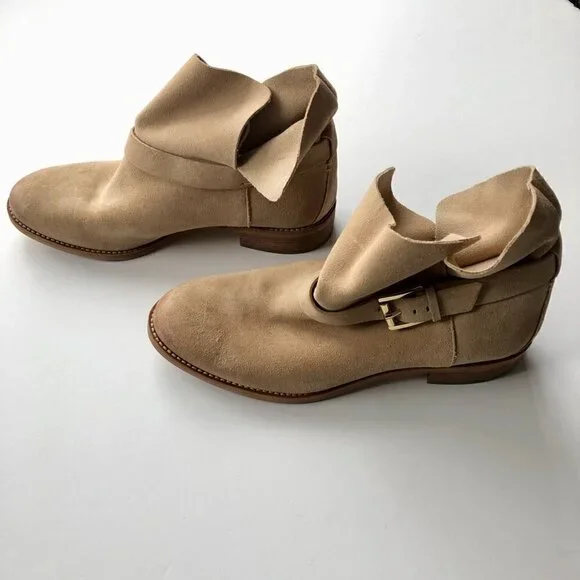 MICHAEL KORS ankle suede leather cut boot gold hardware buckle logo all season 8 - Picture 3 of 15